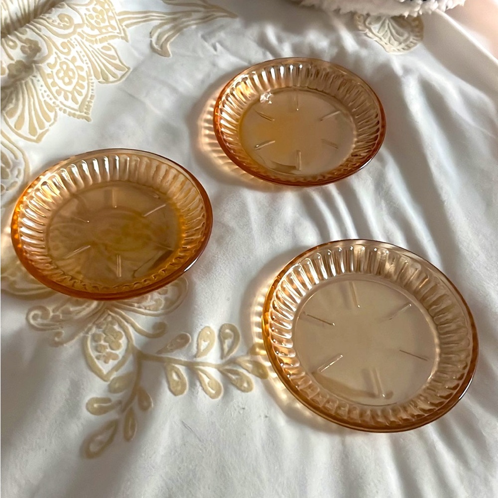 3 vintage carnival glass coasters